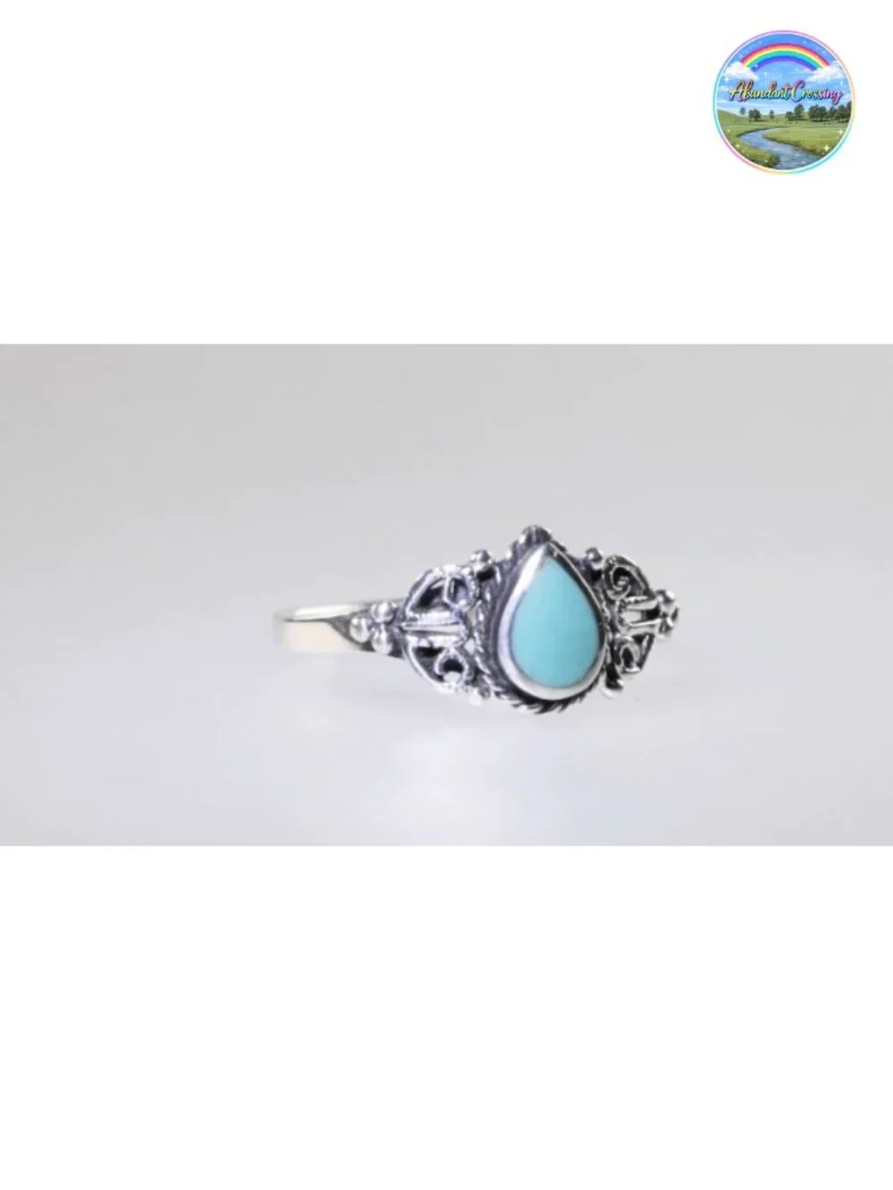 Sterling Silver Teardrop Ring Simulated Turquoise Band